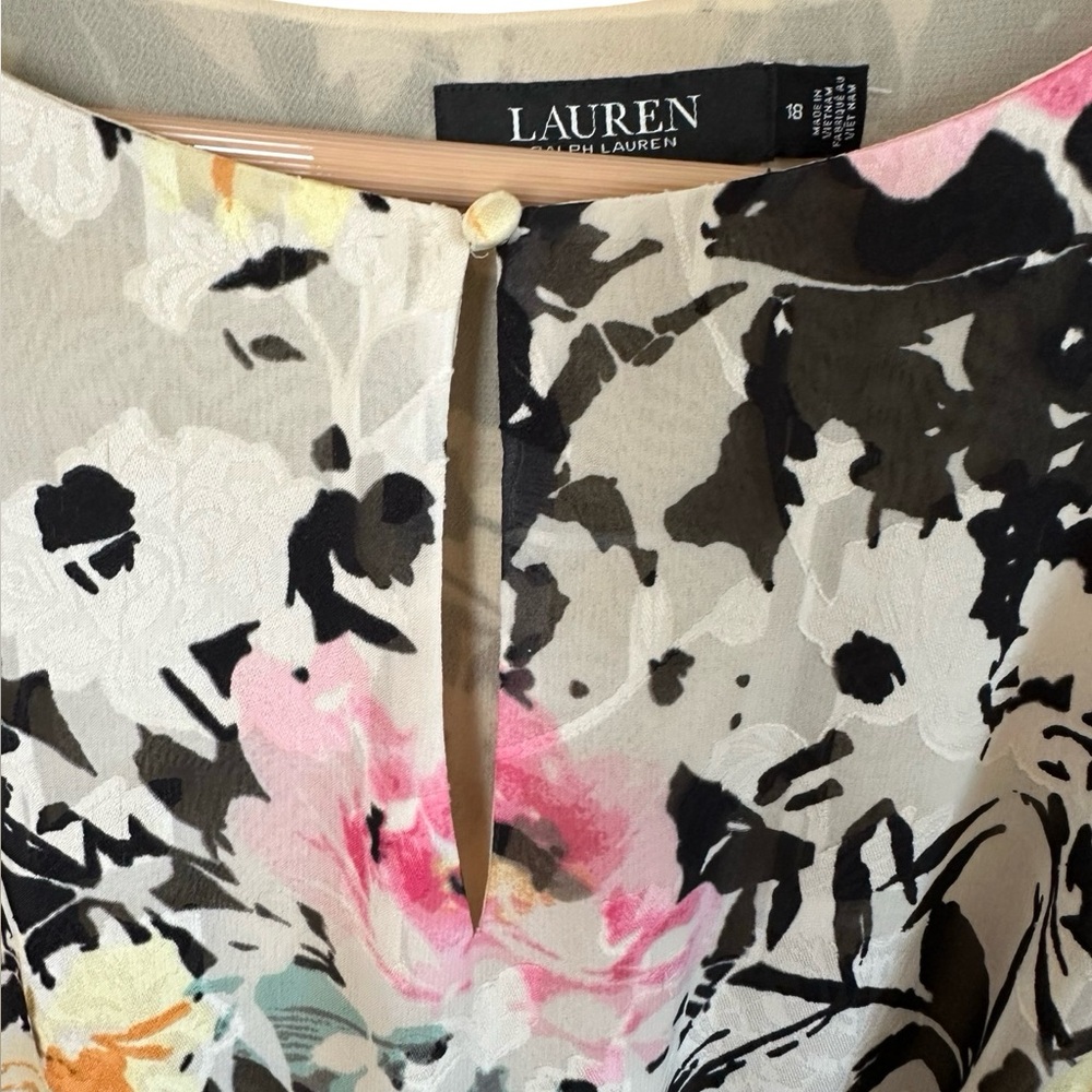 Lauren Ralph Lauren floral Flutter Sleeve Belted Tiered Midi Dress Sz 18 - Picture 7 of 9